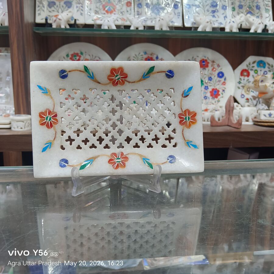 Marble Inlay Tray — Premium Agra