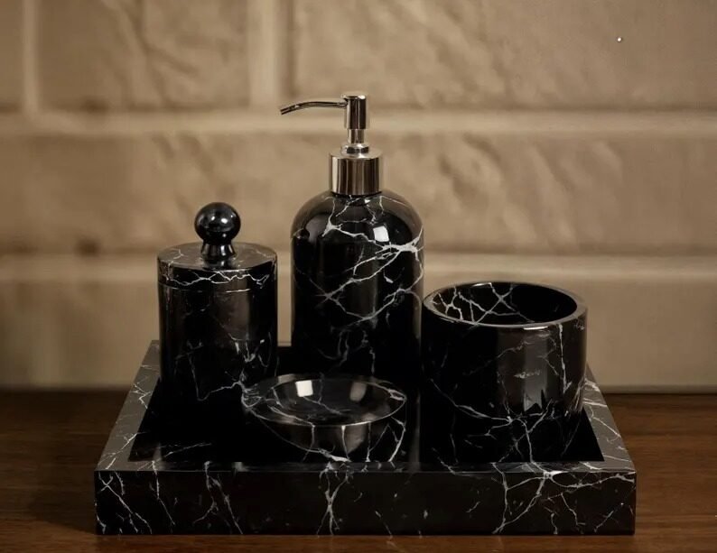 Black Marble Bathroom Accessories Set