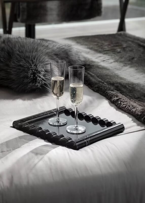 Black Marquina Marble Tray with Handles
