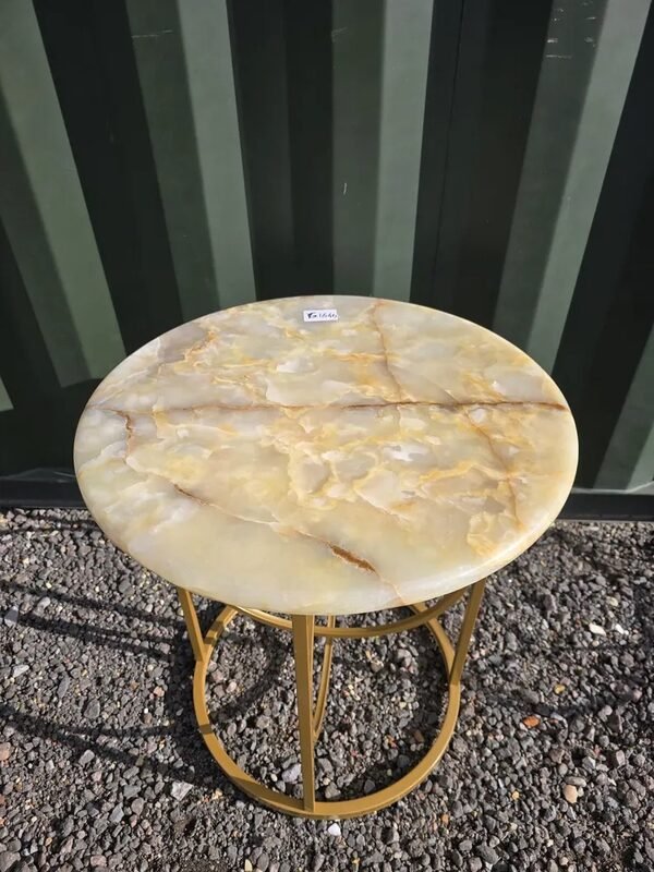Golden Onyx Round Side Table Gold Base