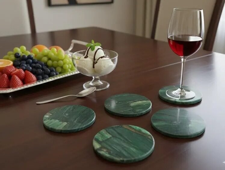 Green Jade Marble Coaster Set