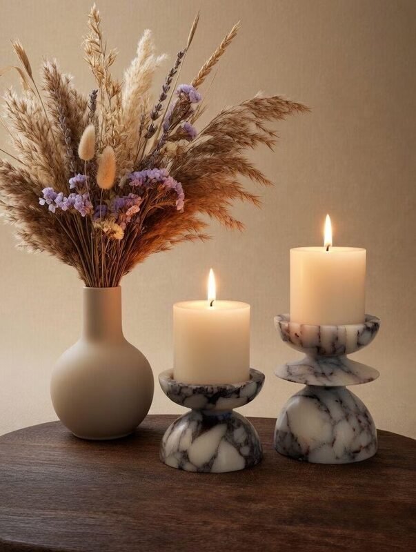 Marble Pillar Candle Holders Set